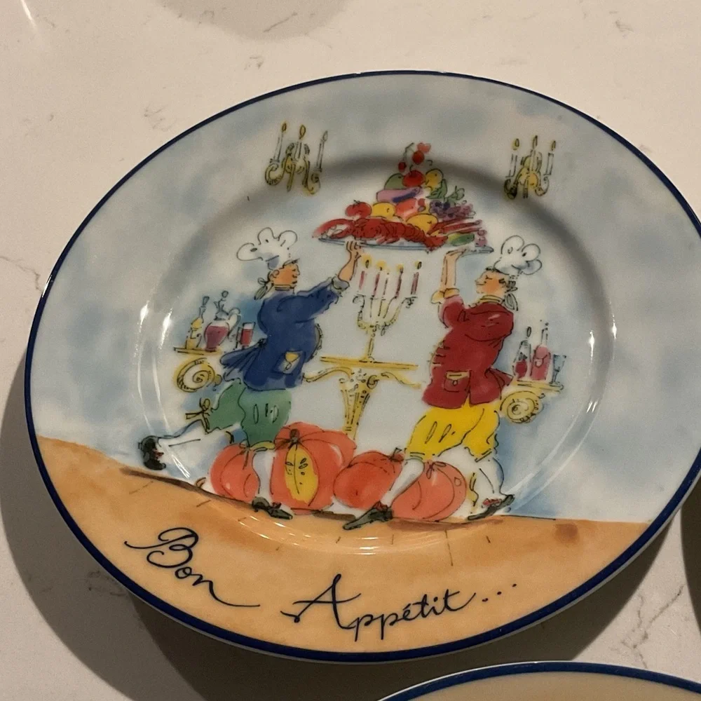 Colorful William-Sonoma French Cuisine Themed Plates 8” Three in Set